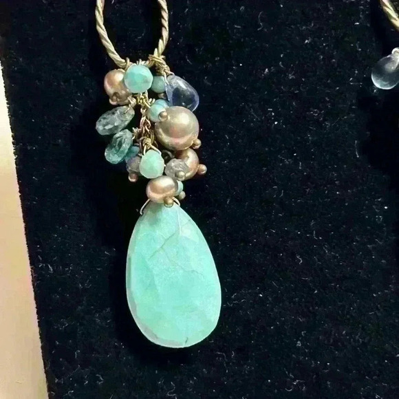 Faceted turquoise colored stone dangle earrings - Picture 4 of 5